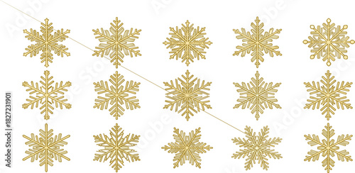 Golden Snowflake Collection Intricate Winter Designs for Festive Holiday Projects