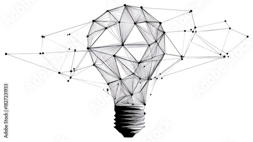 Conceptual image of a lightbulb rendered with a network of connected nodes and lines