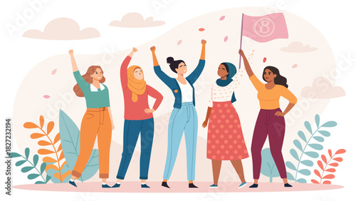 Happy group of friends, including men and women, smiling and walking in the city, enjoying their shopping trip