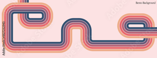 Retro rainbow lines with scratches on peach milk  background.