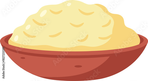 A simple cartoon illustration of a brown bowl filled with yellow mashed food.