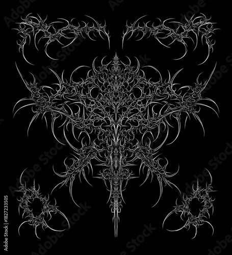 Neo tribal cyber sigilism symmetrical shapes intricate ornament vector, perfect for tattoos, gothic digital artwork and streetwear dark aggressive 