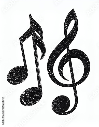 Sparkling Treble Clef and Eighth Notes Isolated on White Background.