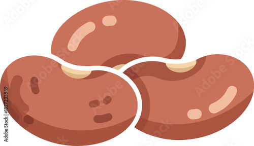 Close-up of three kidney beans, showing their shape, color, and texture in detail.