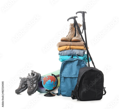 Walking poles, backpacks an...