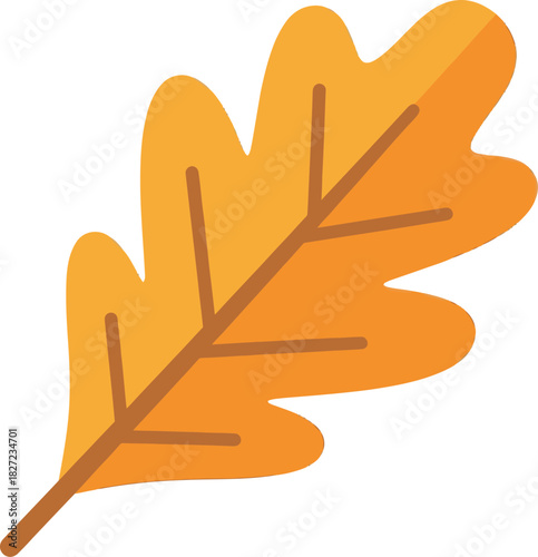 A simple flat vector illustration of a golden yellow oak leaf, symbolizing the autumn season.