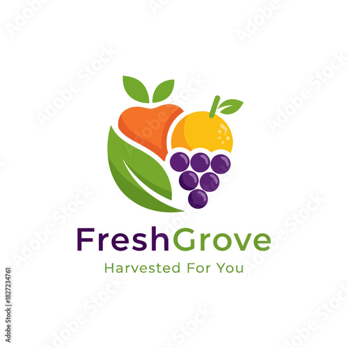 Fresh Grove logo featuring fruits and leaves representing healthy food.