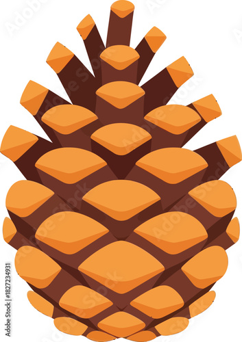 A stylized vector illustration of a single brown pinecone with orange-tipped scales.