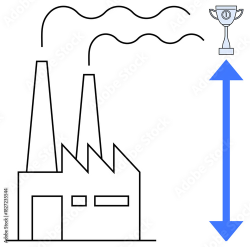 Industrial growth concept emphasizing the relationship between production processes and success goals. Industrial development balancing emission concerns and triumph. Perfect for sustainability
