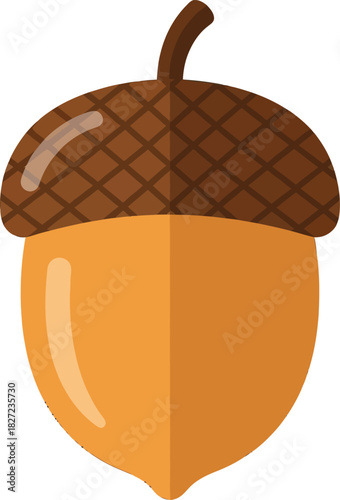 A simple, flat design illustration of a single acorn with a brown cap and an orange body.