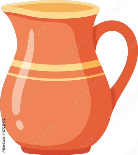 A detailed illustration of a ceramic pitcher with a handle, suitable for holding liquids.