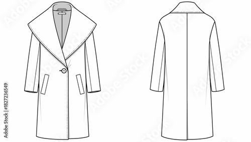 Fashion illustration of women's coat front and back view vector drawing