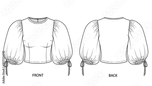 Fashion sketch of a women's puff-sleeve top, front and back views