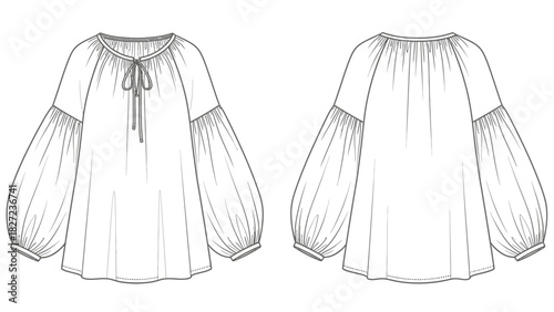 Fashionable Blouse Design Template Front and Back View of a Flowy Top