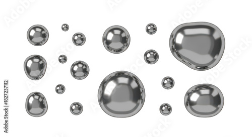 Collection of shiny silver spheres arranged in a pattern. isolated illustration on  transparent background PNG
