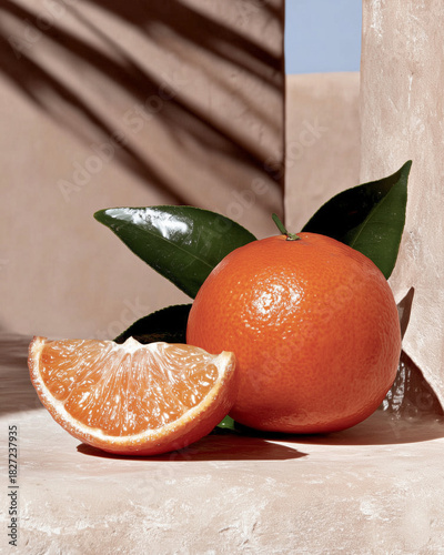 fresh oranges on a wooden table
