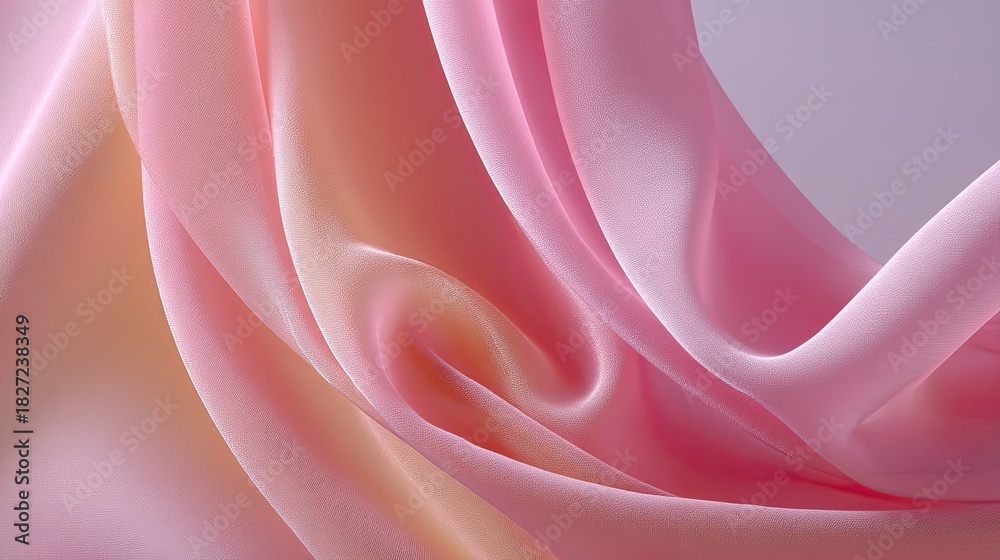 Obraz premium Soft Pink and Peach Satin Fabric with Gentle Drapes Creating Flowing Textures for Elegant Backgrounds or Fashion Projects