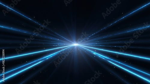 Radiant Blue Laser Beams Illuminating a Dark Space with Twinkling Stars Creating a Sense of Depth and Speed in a Futuristic Background