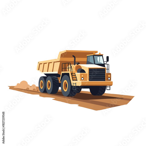 A large, yellow, heavy-duty dump truck, designed for transporting materials, is depicted on a white background, ready for work.