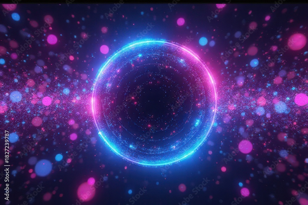 Obraz premium Abstract glowing sphere with vibrant blue and pink particles, futuristic