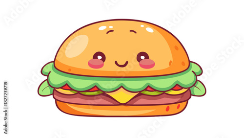 Smiling Cheeseburger Kawaii Vektor Artwork