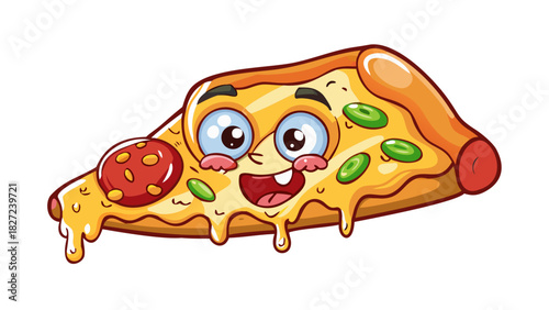 Kawaii Pizza Slice Cartoon Vektor Character