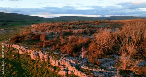 Flying over limestone pavement in Yorkshire Dales
