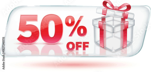 50 percent off sale banner with a gift box promotional discount offer vector illustration for marketing campaigns