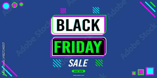 Black Friday sale background with neon glow. Modern design. Background for banner, poster, card. Vector illustration.