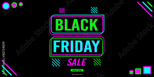 Black Friday sale background with neon glow. Modern design. Background for poster, banner, card. Vector illustration.