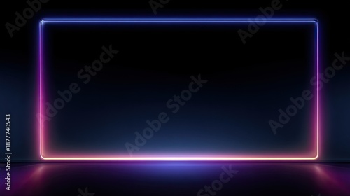 Vibrant Neon Frame in Dark Space with Soft Glow Ideal for Backgrounds, Presentations, and Digital Displays Featuring Colorful Light Effects