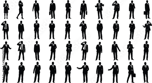 Silhouette collection of business people in various poses and actions