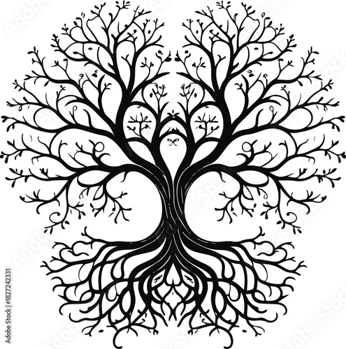  Single-line tree with roots and branches balanced symmetrically