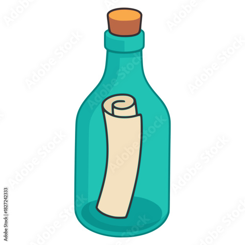 message in a bottle note flat color vector illustration template design