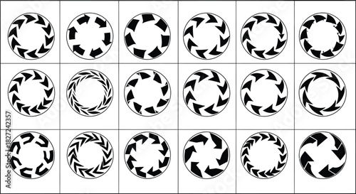 Collection of circular arrow designs for recycling rotation and flow concepts