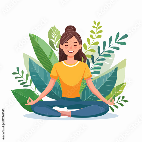 Woman meditating in seated cross legged pose.