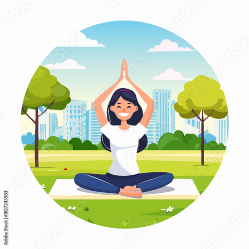 Woman practicing yoga meditation seated in lotus pose.