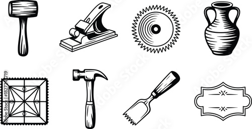 Collection of Vintage Tools and Objects in Black and White