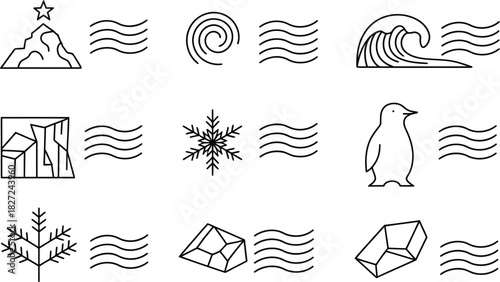 Collection of Nature and Weather Icons with Wavy Lines