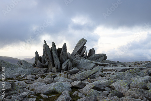 Summit of Glyder Fach in the Ogwen Valley of Snowdonia National Park in North Wales