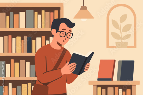 Introvert in Bookstore Vector
