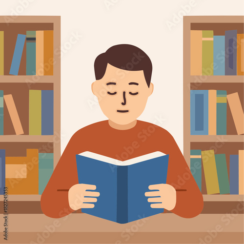 Introvert Reading in Library Vector