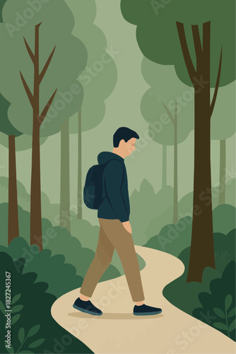 Introvert Walking in Nature Vector