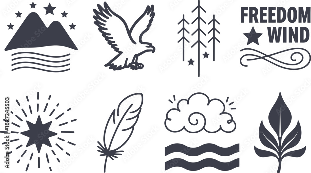 Fototapeta premium Collection of Nature and Freedom Themed Icons