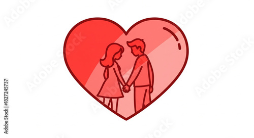 Romantic couple holding hands within a vibrant red heart, symbolizing love and connection for Valentine's Day or anniversaries