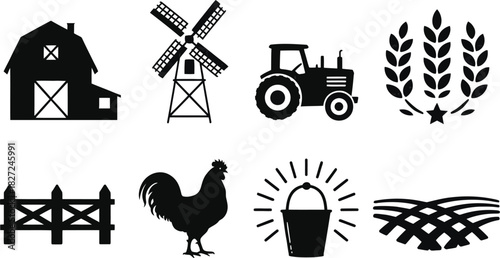 Collection of Farm and Agriculture Icons in Silhouette