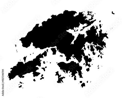 Flat black vector illustration of Hong Kong map silhouette highlighting cultural and geographic identity for learning