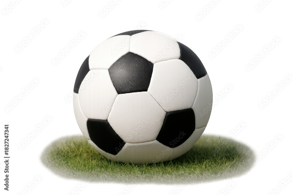 Obraz premium Soccer ball resting on green grass patch with transparent background, representing sport, championship, and play