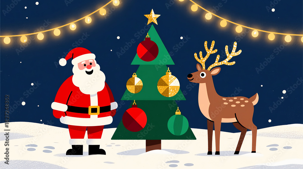 Naklejka premium Santa Claus Posing with Reindeer at Christmas Celebration