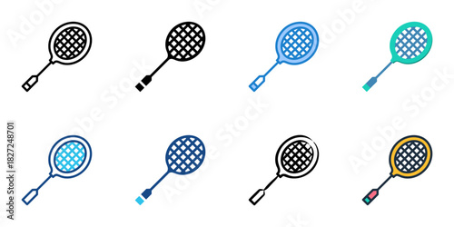Badminton Racket icon set multiple style vector collection 
